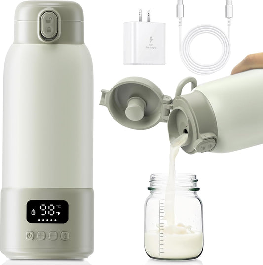 Portable Bottle Warmer, 17Oz Large Capacity Milk Warmer for Baby, Fast Heating for Breast Milk & Formula & Water, Long Battery Life Portable Milk Warmer for Travel with Pasteurization, Green