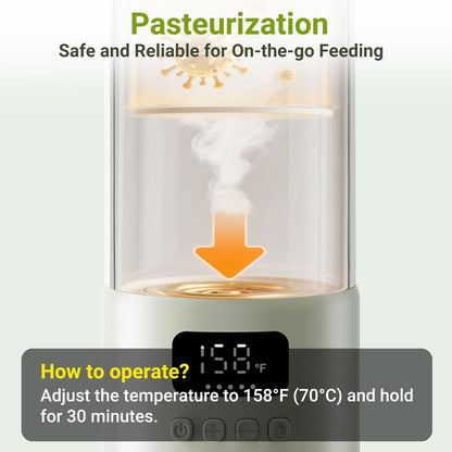 Portable Bottle Warmer, 17Oz Large Capacity Milk Warmer for Baby, Fast Heating for Breast Milk & Formula & Water, Long Battery Life Portable Milk Warmer for Travel with Pasteurization, Green