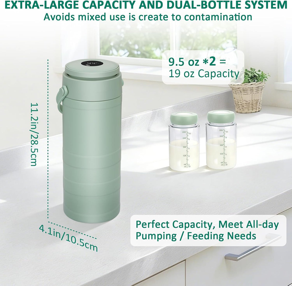 Portable Breast Milk Cooler for Outdoors & Work, 360° Total Cooling Keeps Milk Fresh for 24 Hours, 19Oz Large Capacity Travel Breastmilk Chiller with Temp Display & 2Pcs Bottle for Breastmilk Storage