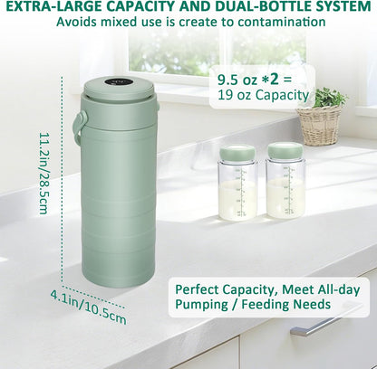 Portable Breast Milk Cooler for Outdoors & Work, 360° Total Cooling Keeps Milk Fresh for 24 Hours, 19Oz Large Capacity Travel Breastmilk Chiller with Temp Display & 2Pcs Bottle for Breastmilk Storage